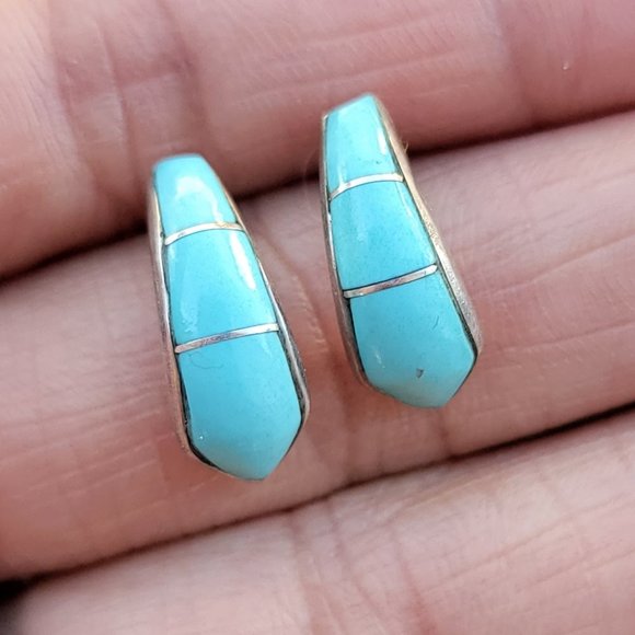 Gorgeous Native American handmade baby blue turquoise inlay 925 sterling silver - Picture 7 of 16